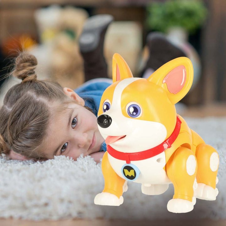 Hund interaktiv robot med Corgi, glødende ører og musik