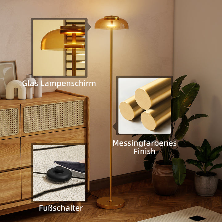 LED-gulvlampe til stuen, gulvlampe med 3000 K varmt lys, fodkontakt, 25 x 25 x 134 cm, messing