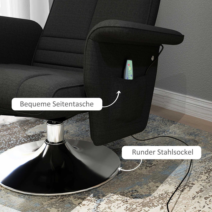 Massagestol med skammel, lænestol, 78 x 95 x 88 cm, sort