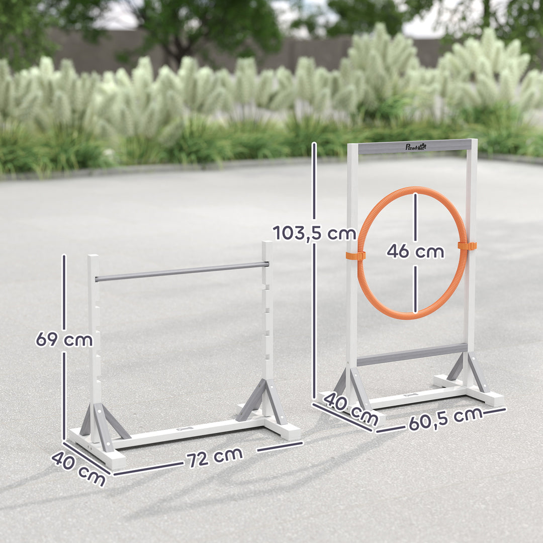 Agility set hunde 4-delt agilityudstyr til hundetræning med højdejusterbare hækkedæk hvide