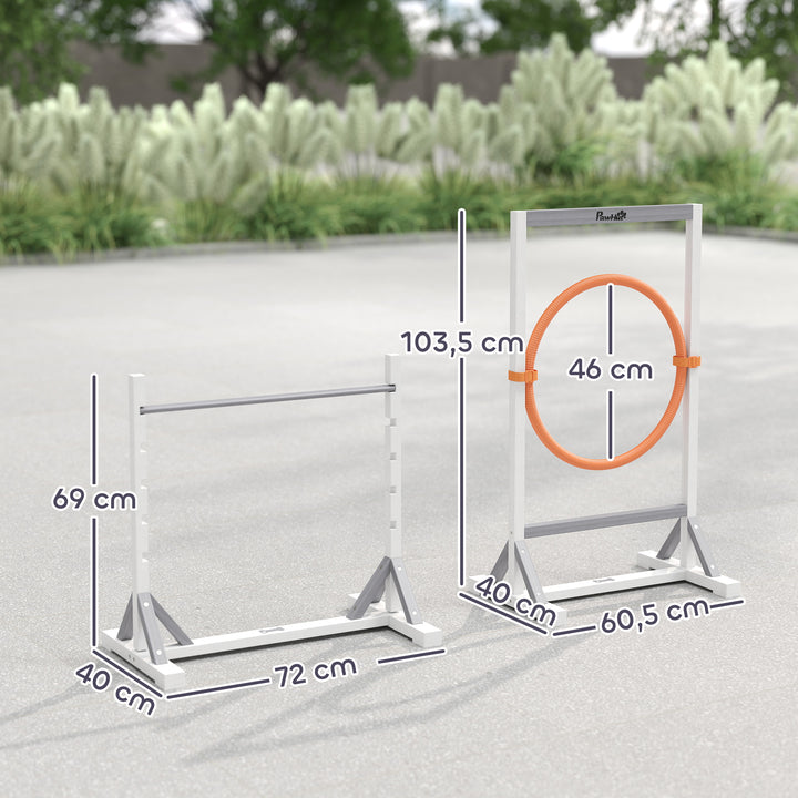 Agility set hunde 4-delt agilityudstyr til hundetræning med højdejusterbare hækkedæk hvide