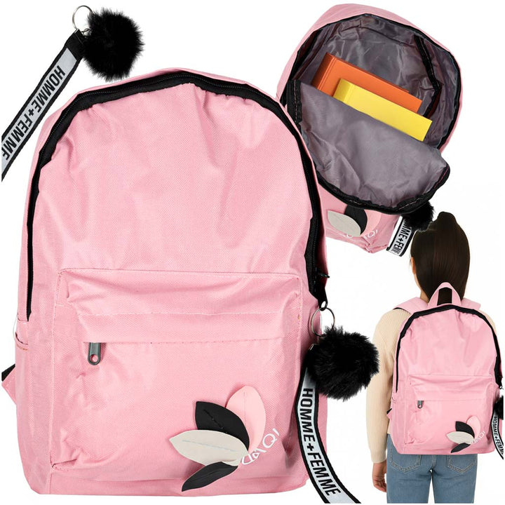 Ungdoms skolerygsæk med enkelt rum, lyserød