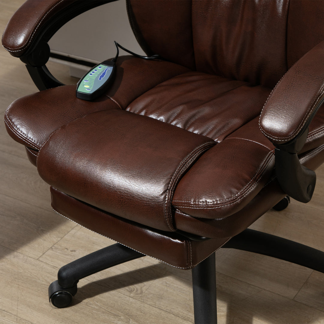 Justerbar drejestol med fodstøtte, nakkestøtte, massagefunktion, kunstlæder, 68,5 x 68,5 x 113-121 cm, brun