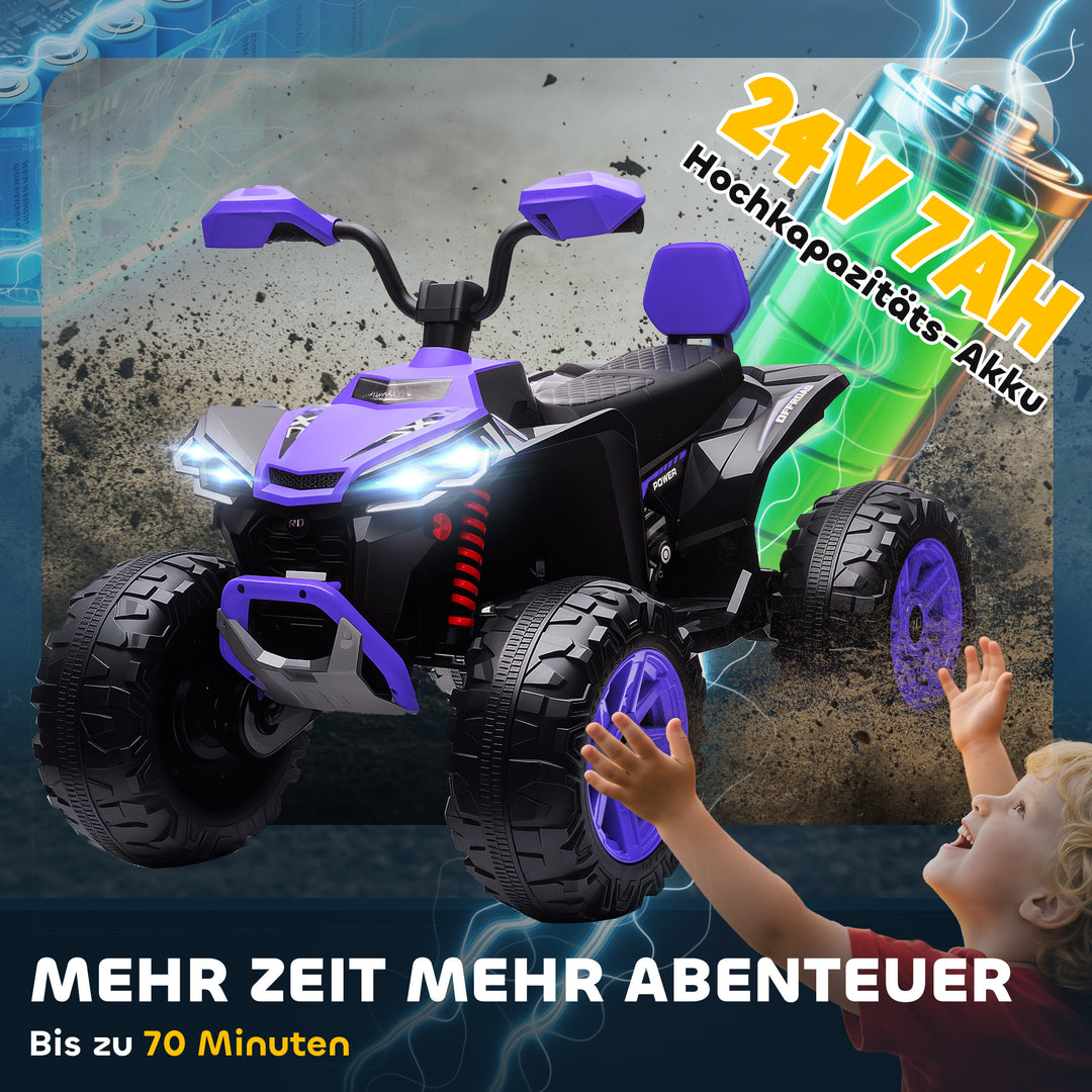 Børns elektriske ATV, 24V elektrisk køretøj med 4 hjul, forlygter, USB-port, MP3-funktion, 6,5 km/t, 3-8 år