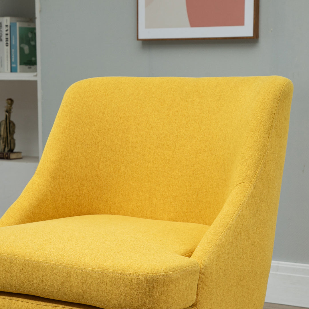 Lænestol loungestol med linnedlook, armlæn, polstret afslapningsstol med træben, til stue, soveværelse, gul