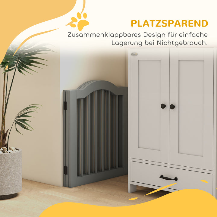 Hundegitter 3-delt, 154,5 x 61 cm sammenklappelig hundegitter med dør, 2 støttefødder lysegrå