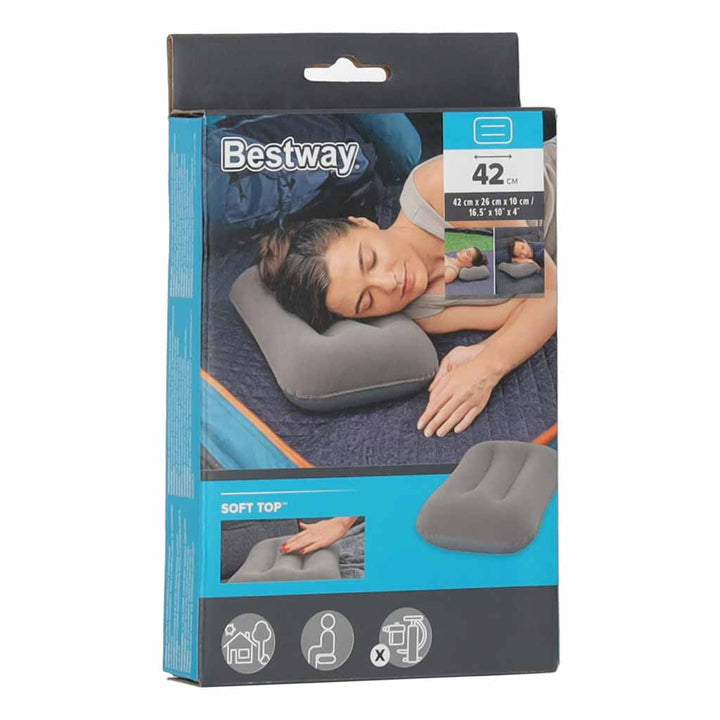 BESTWAY 67121 Oppustelig rejsepude velour grå