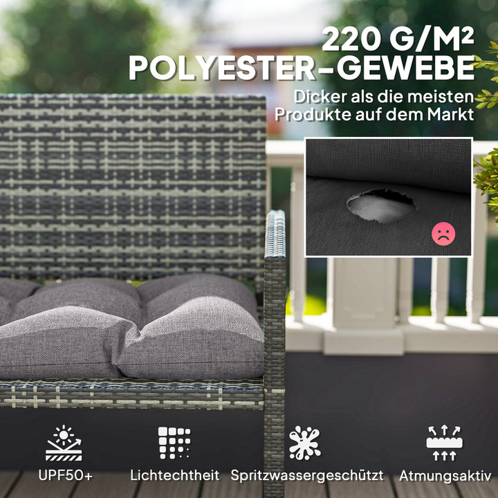 Bænkhynde 105 x 46 x 12,5 cm med bånd, udendørs siddehynde til havemøbler, bænk, grå