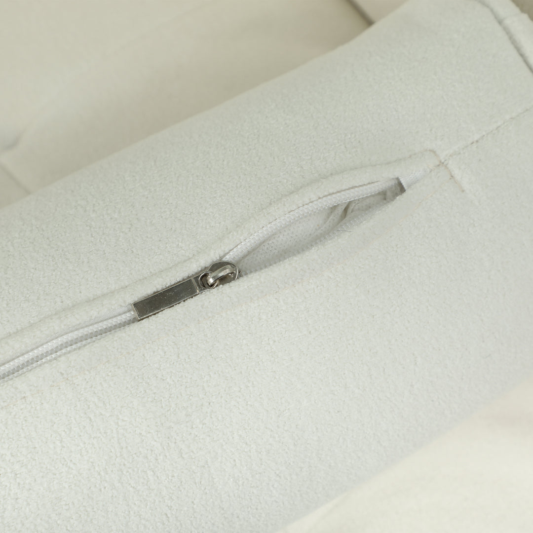 Polstret lænestol med armlæn, ryglæn med hvilefunktion, ben i gummitræ, cremehvid