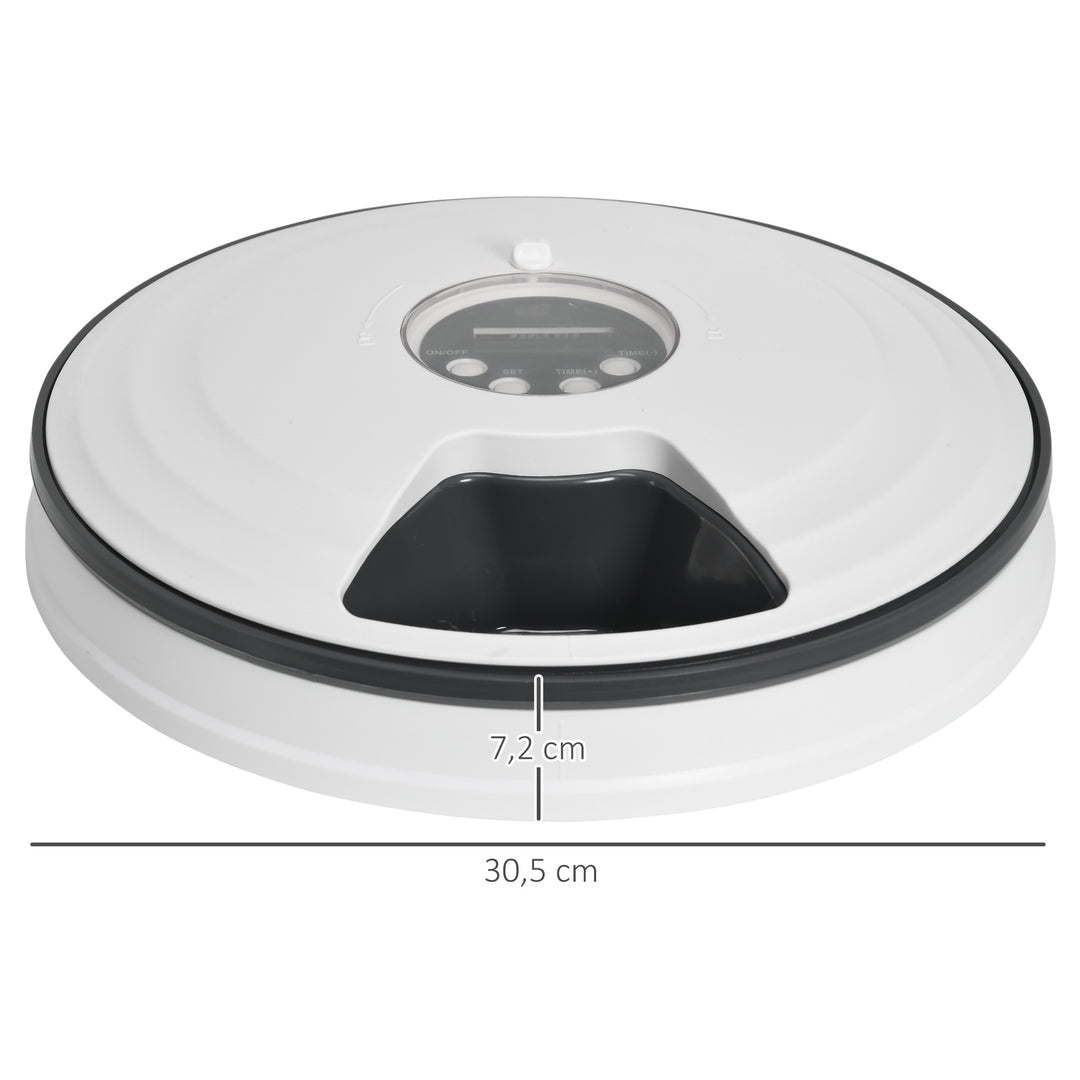 Automatisk kattefoderautomat vådfoder kattefoder med led-display, programmerbar timer, 6 foderrum til 70 g tørfoder hver 4 måltider automatisk foderautomat til hunde katte