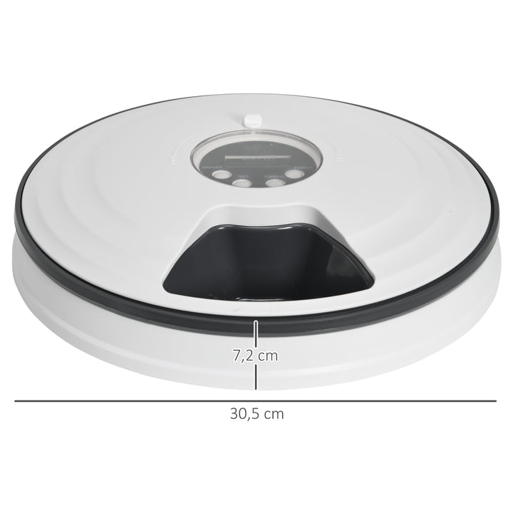 Automatisk kattefoderautomat vådfoder kattefoder med led-display, programmerbar timer, 6 foderrum til 70 g tørfoder hver 4 måltider automatisk foderautomat til hunde katte