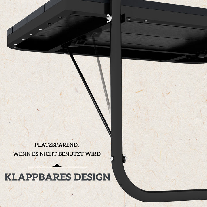 Hængebord til altan, foldbart, højdejusterbart, aluminiumsstel, plastikbordplade, trælook, sort