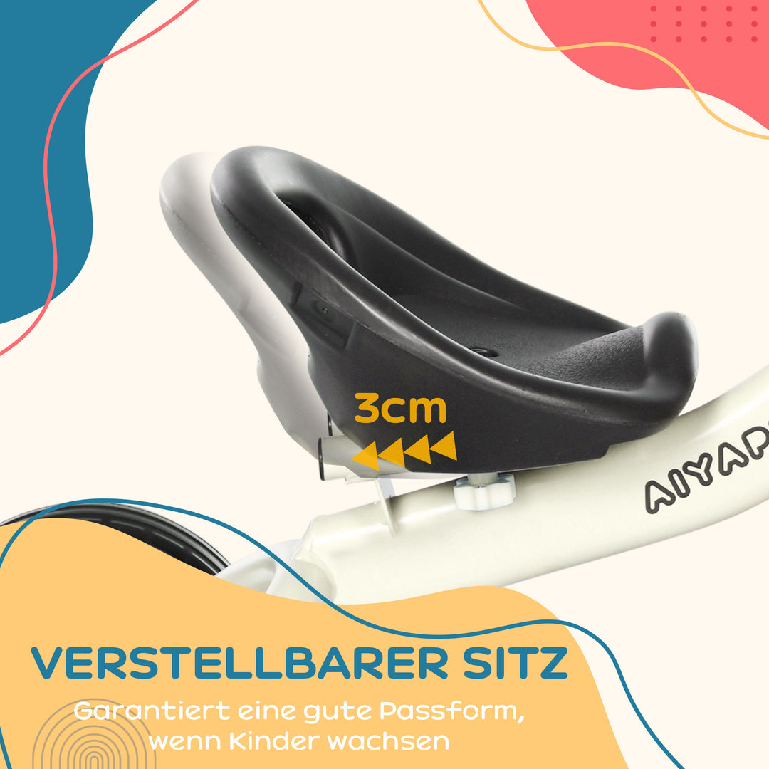 Trehjulet cykel til børn 2-5 år, højdejusterbart sæde, ringeklokke, cykelkurv, metalstel, hvid