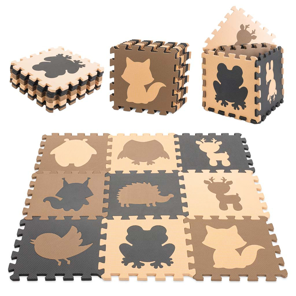 Børne skummåtte puslespil 9 el. beige-brun-sort 85 cm x 85 cm x 1 cm