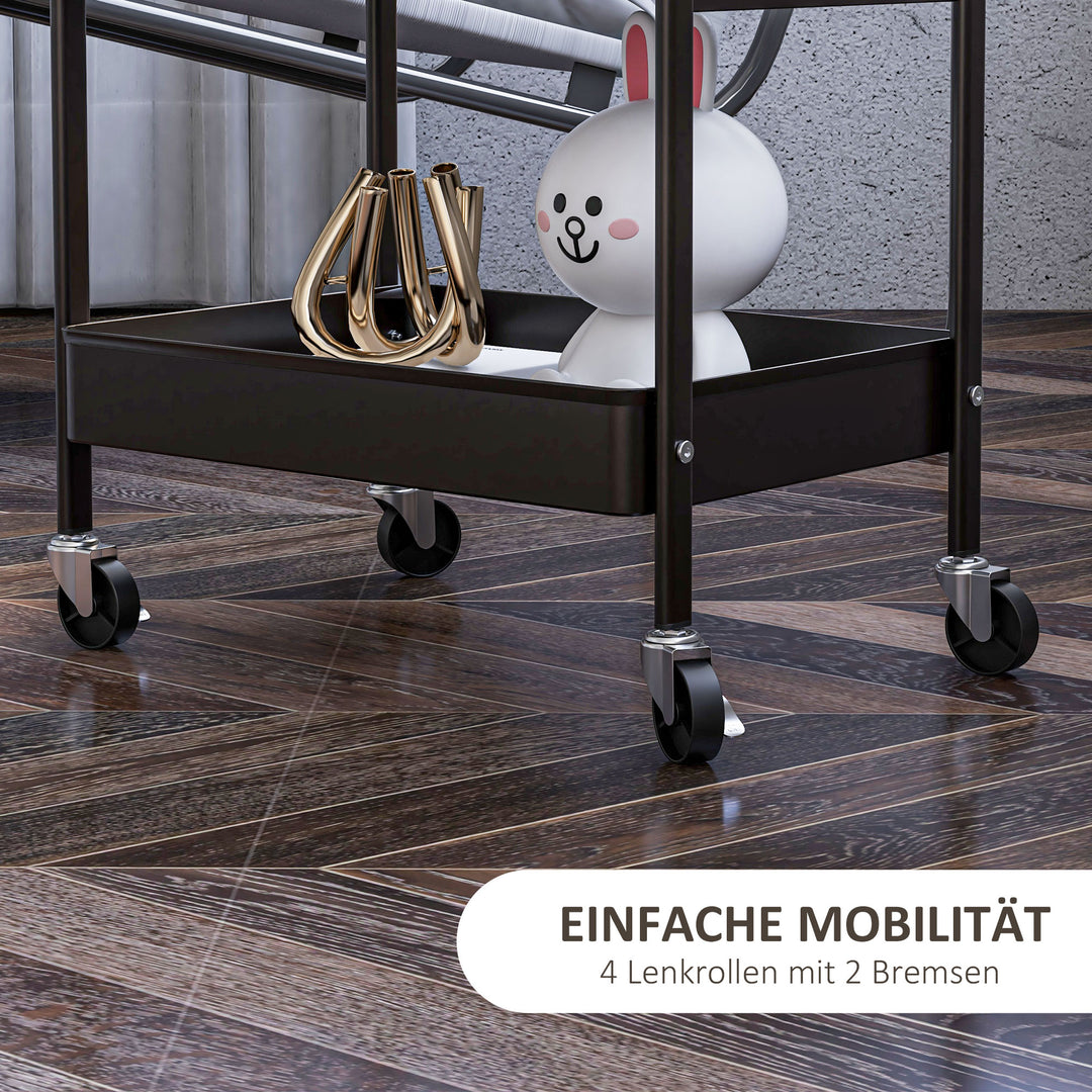 Køkkenvogn til flere formål, 3 hylder, 4 hjul, 53,5 cm x 30,5 cm x 75 cm, sort