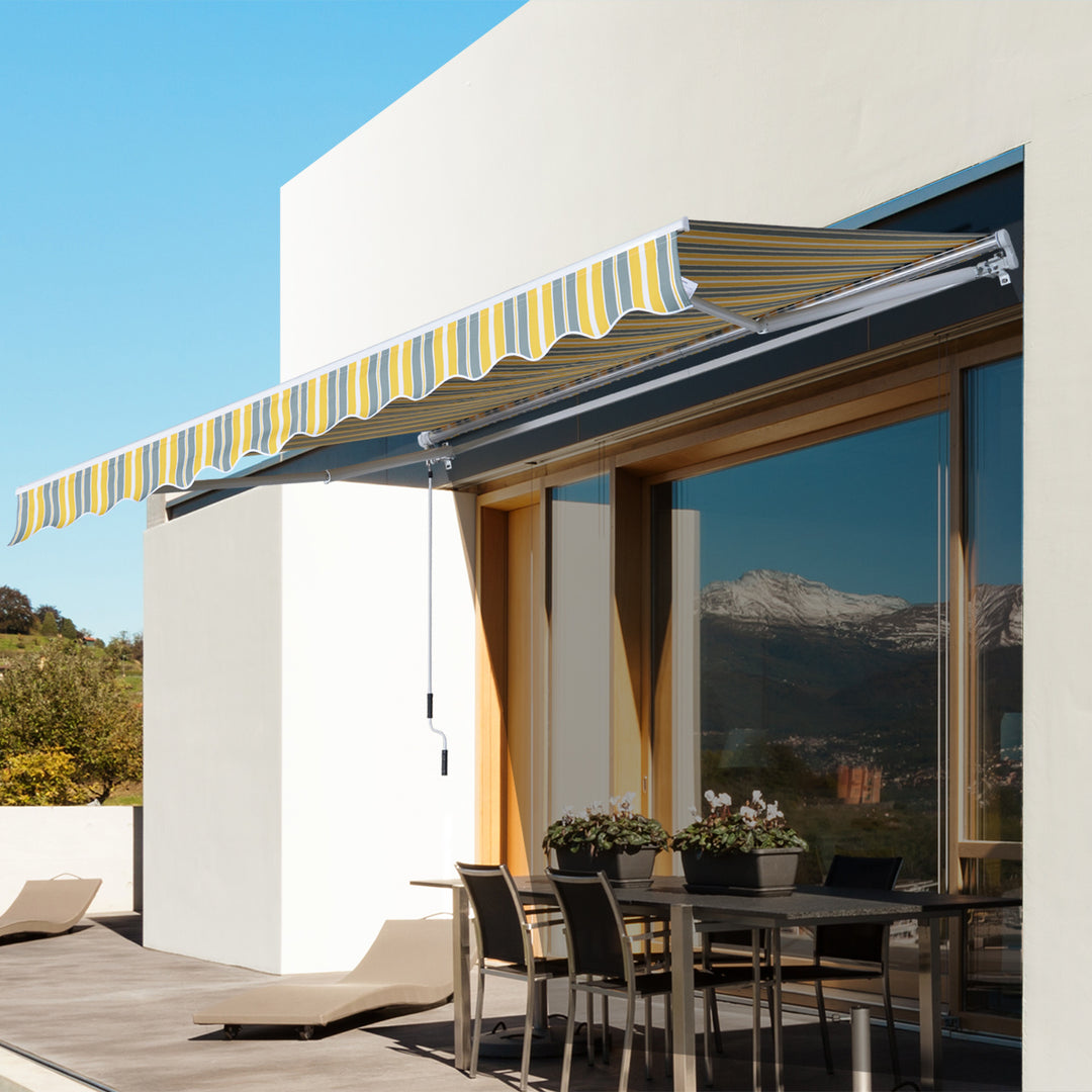 Markise med håndsving, solbeskyttelse, aluminium, gul og grå, 295 x 245 cm
