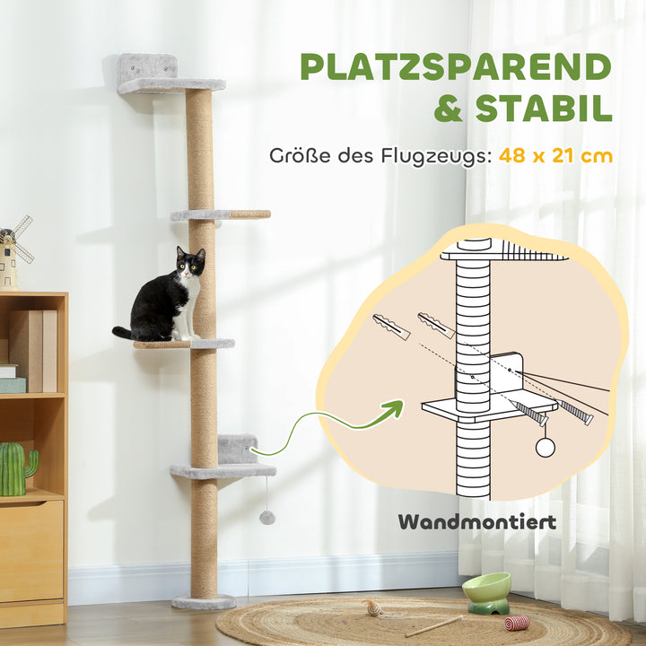 Kradsetræ til katte, 5-lags design, legetøj, sisalpæle, plysstof, lysegrå