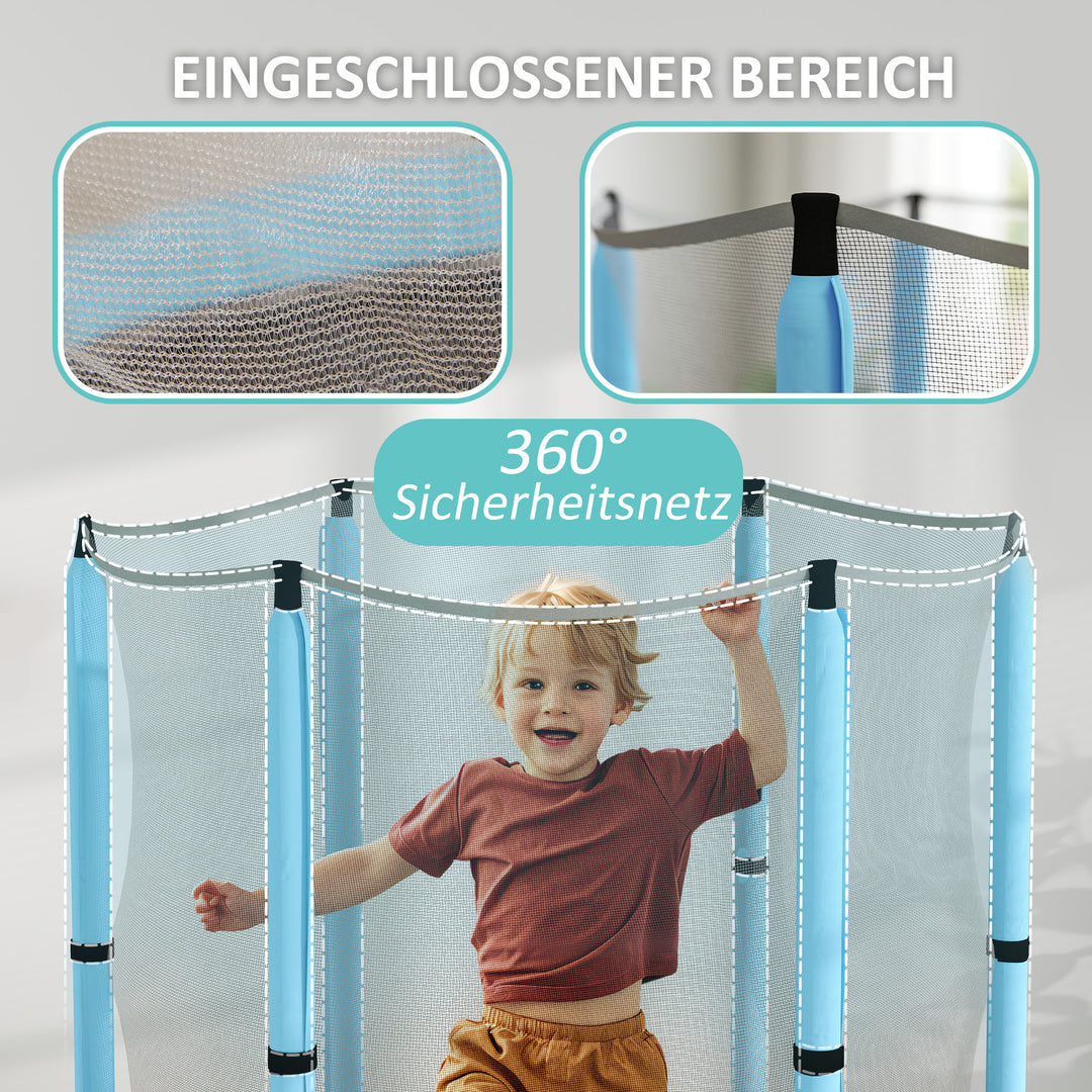 Børnetrampolin med sikkerhedsnet, til indendørs og udendørs brug, 3-6 år, lyseblå