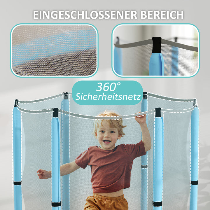 Børnetrampolin med sikkerhedsnet, til indendørs og udendørs brug, 3-6 år, lyseblå
