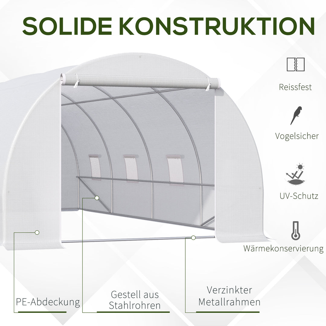 Drivhus 595x300x200cm, polytunneldrivhus, tomathus med dør, vindue, galvaniseret stålpolytunnel, plantetunnel, drivhus inklusive jordankre og reb, havetunnel, hvid