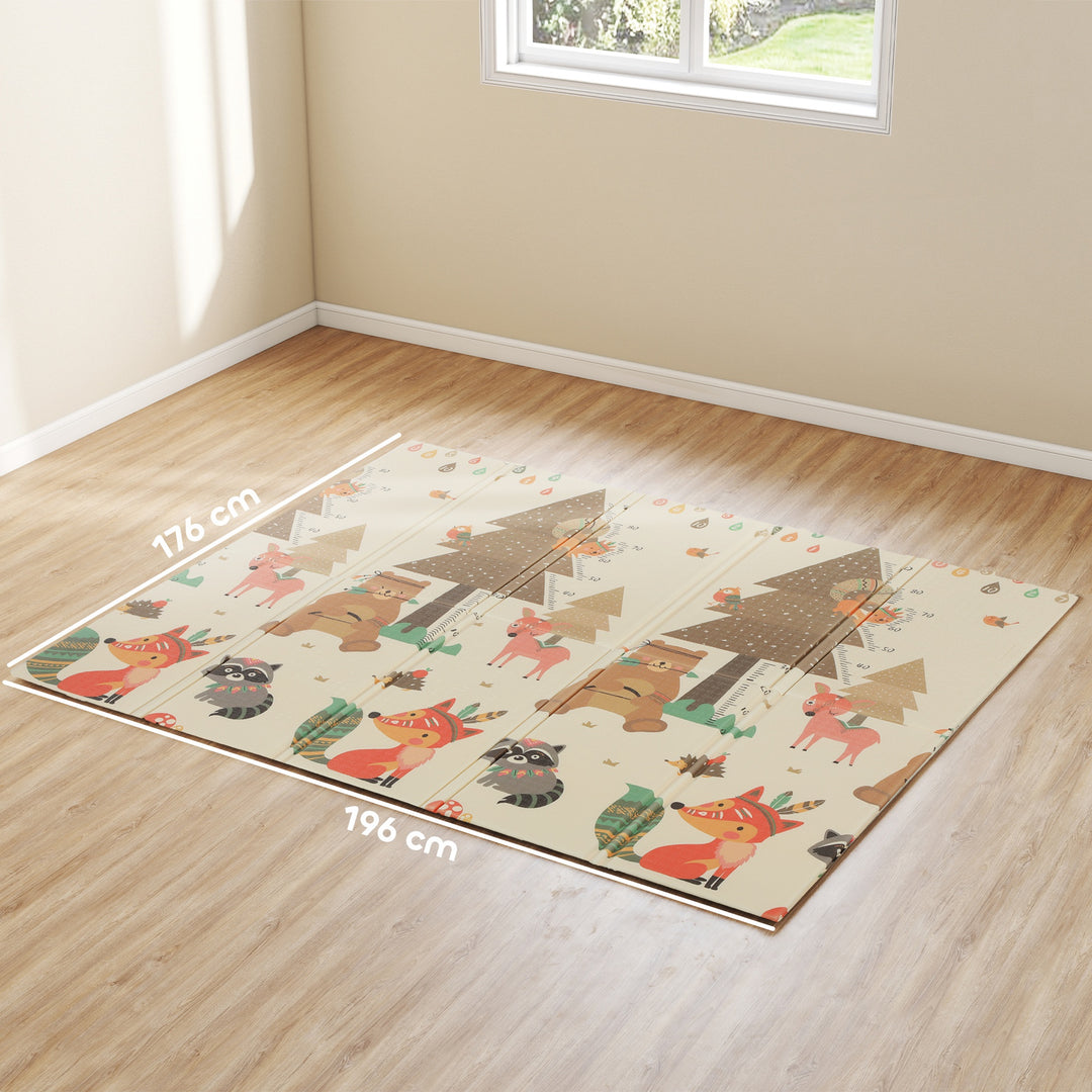 Babylegemåtte 196 x 176 x 1,5 cm foldbar dobbeltsidet kravlemåtte flerfarvet