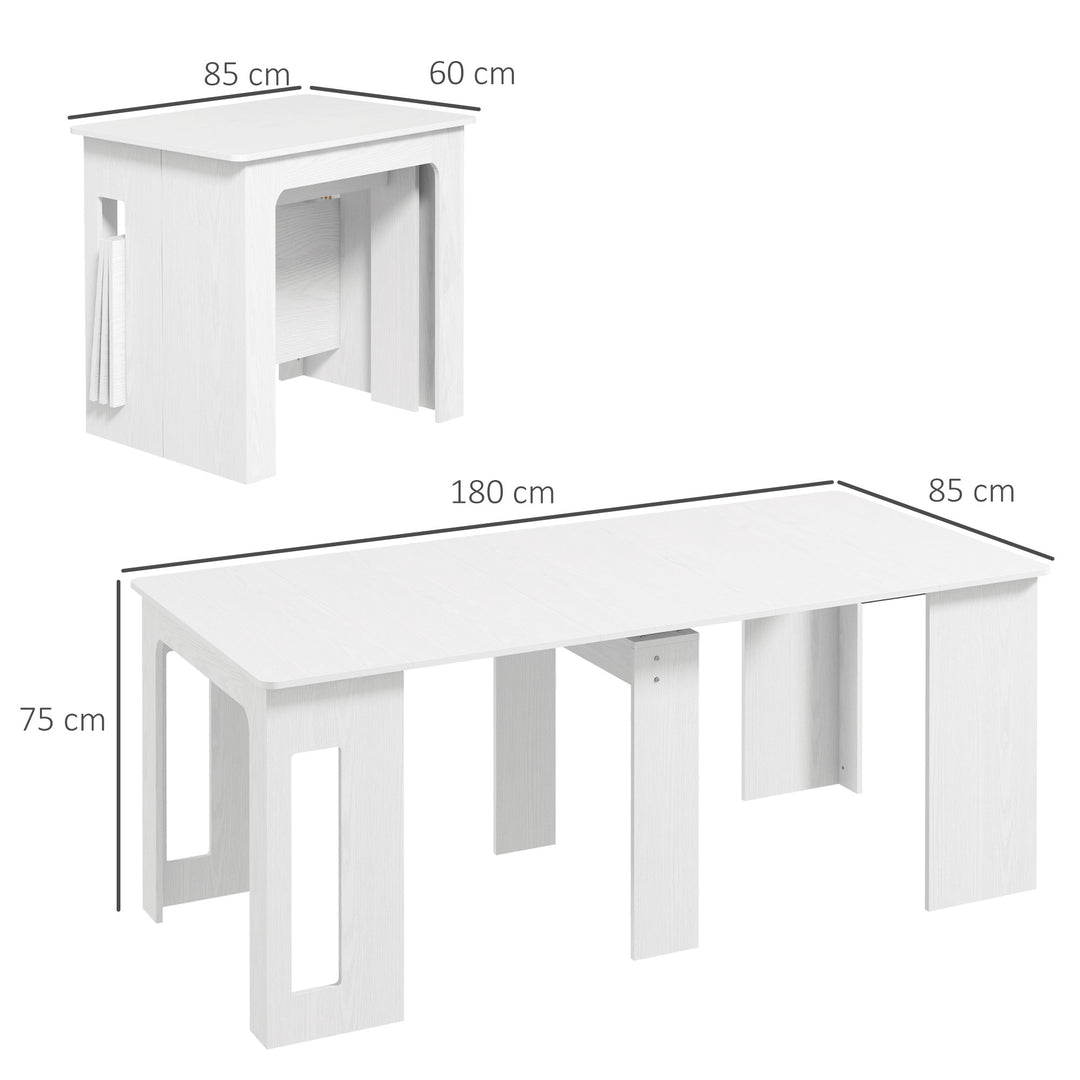 Spisebord, klapbord, udtrækkeligt køkkenbord, spisebord, spånplade, 60-180 x 85 x 75 cm, hvid