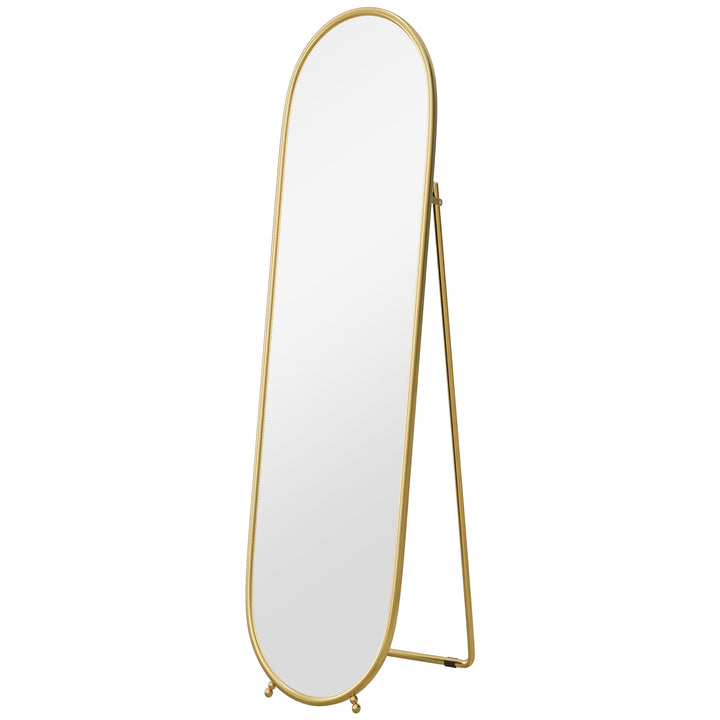 Helfigursspejl, oval form, fritstående, metalramme, 40x160 cm, farve: guld