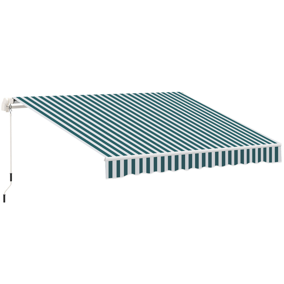 Markise, solsejl, udtrækkelig, med håndsving, metalramme, polyester, hvid+grøn, 3,95 x 2,45 m