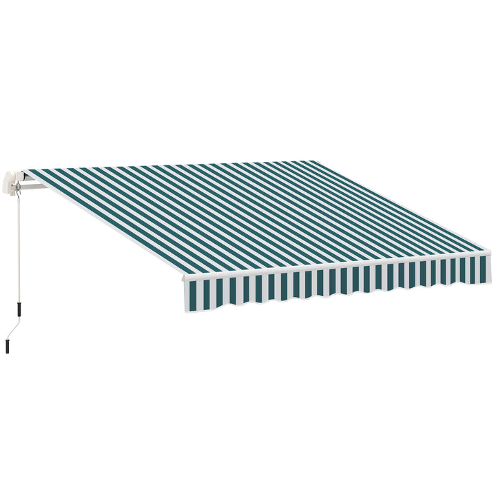 Markise, solsejl, udtrækkelig, med håndsving, metalramme, polyester, hvid+grøn, 3,95 x 2,45 m