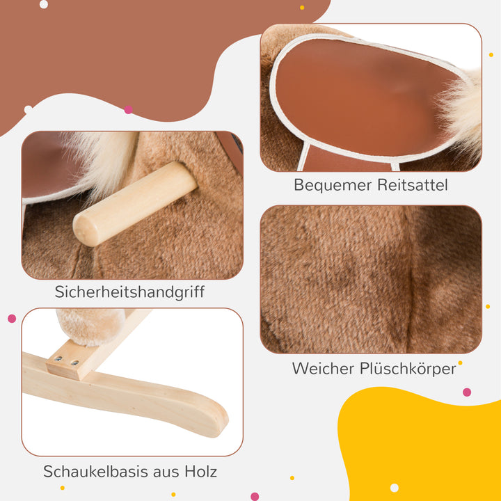 Gyngehest baby gyngedyr plyslegetøj børn plys gyngedyr brun l74 x b33 x h62 cm