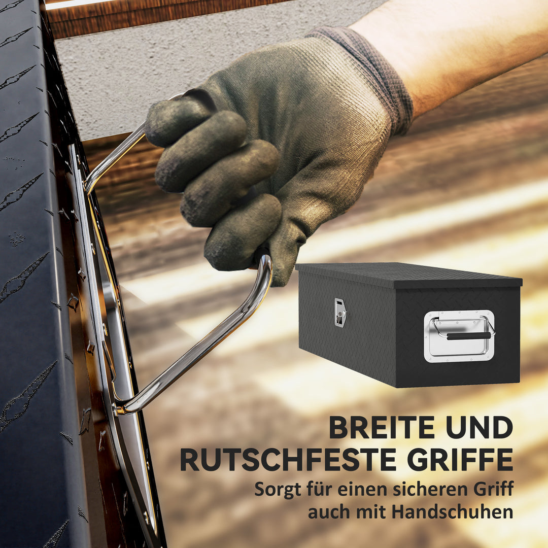 Robust opbevaringskasse i aluminium med sidehåndtag, lås og nøgler, værktøjskasse, 99 x 33 x 25,4 cm