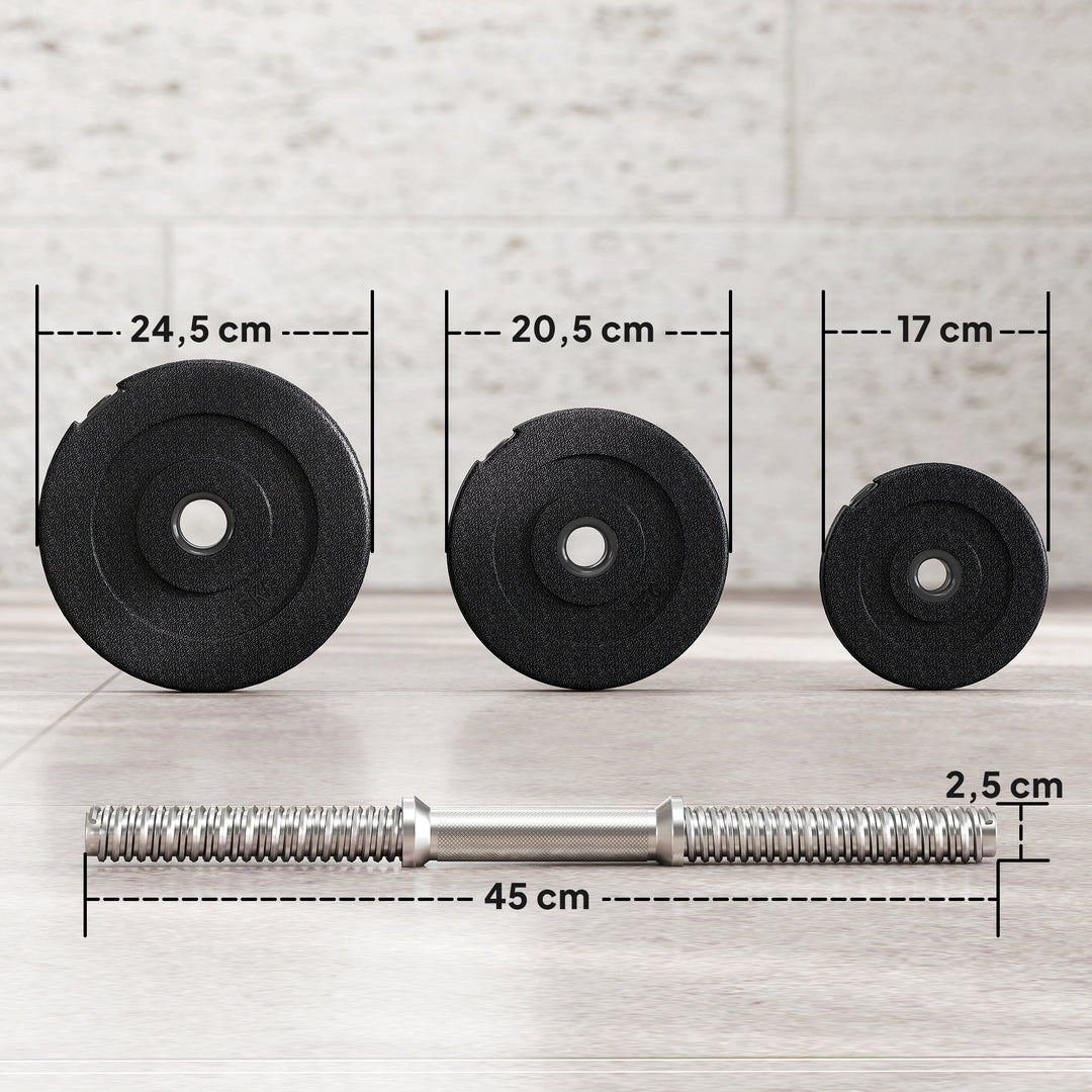 Håndvægtsæt 40 kg, 2 metalhåndtag, 12 vægtskiver, gulvvenlig, sort