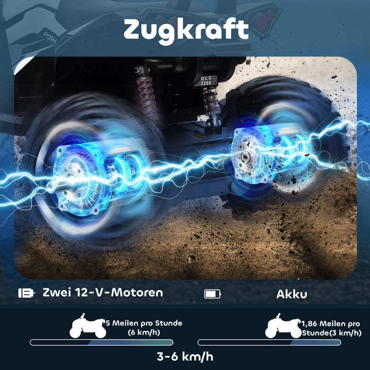 Elektrisk børne-quad, 3-8 km/t, 45 min. driftstid, LED-forlygter, musikafspiller med USB, til børn i alderen 3 til 5 år