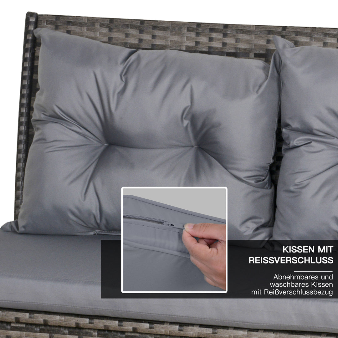 Pe-rattan havemøbelsæt til 5 personer, rattan loungesæt, aftagelige hynder, grå + brun