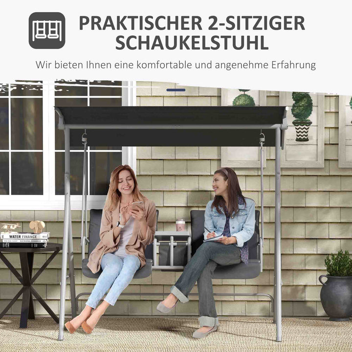 2-Personers verandagynge med baldakin og bord, metalstel, op til 180 kg, 175 x 110 x 165 cm, sort