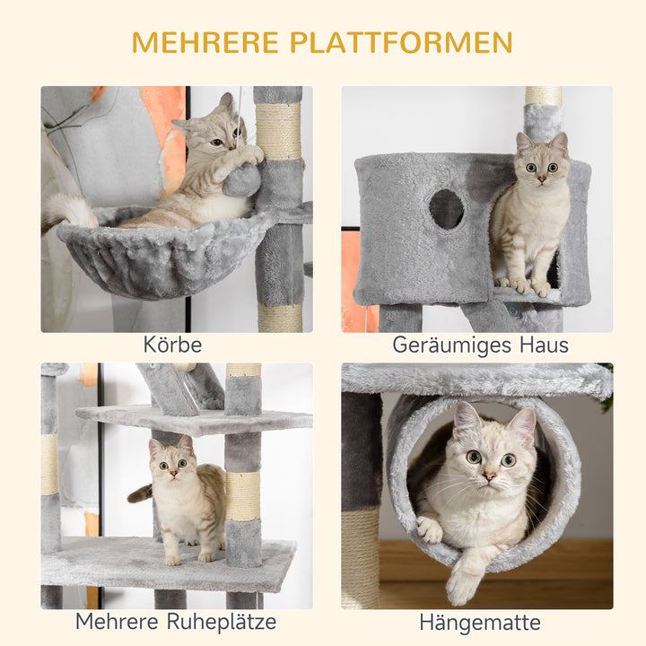 Kradsetræ til katte 240-260 cm loftshøjde, stort kradsetræ, klatretræ til store katte med sisalreb, lysegrå