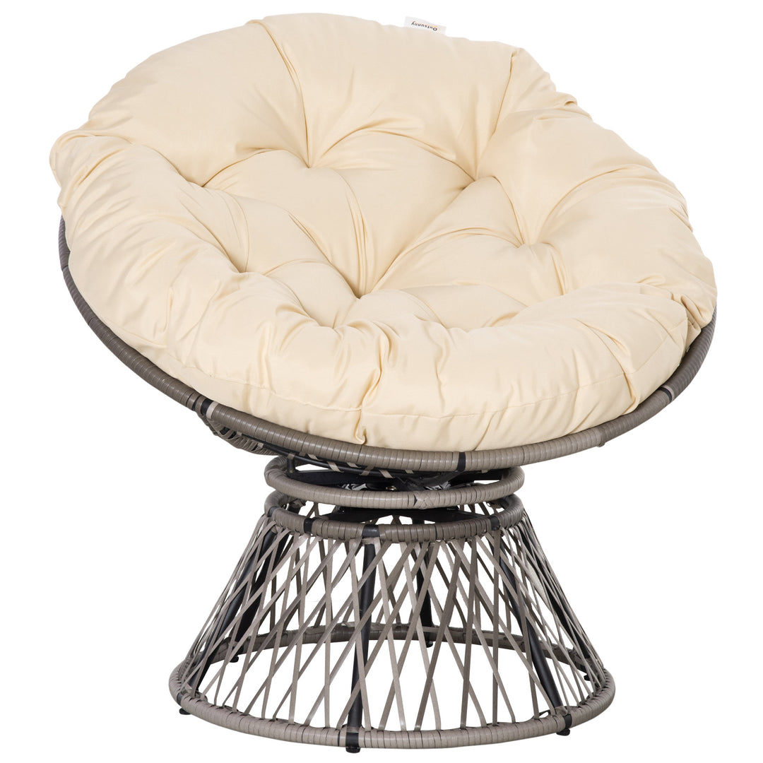 Papasan stol, kurvestol, sædehynde, syntetisk rattan, drejelig, metalstel, 87 x 97 x 86 cm, beige
