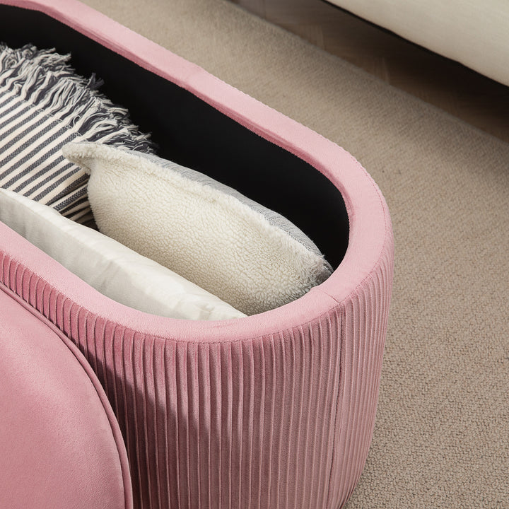 Bænk med opbevaringsplads, polstret fodskammel, retrodesign, fløjlslook, 81 cm x 40 cm x 41 cm, antik pink