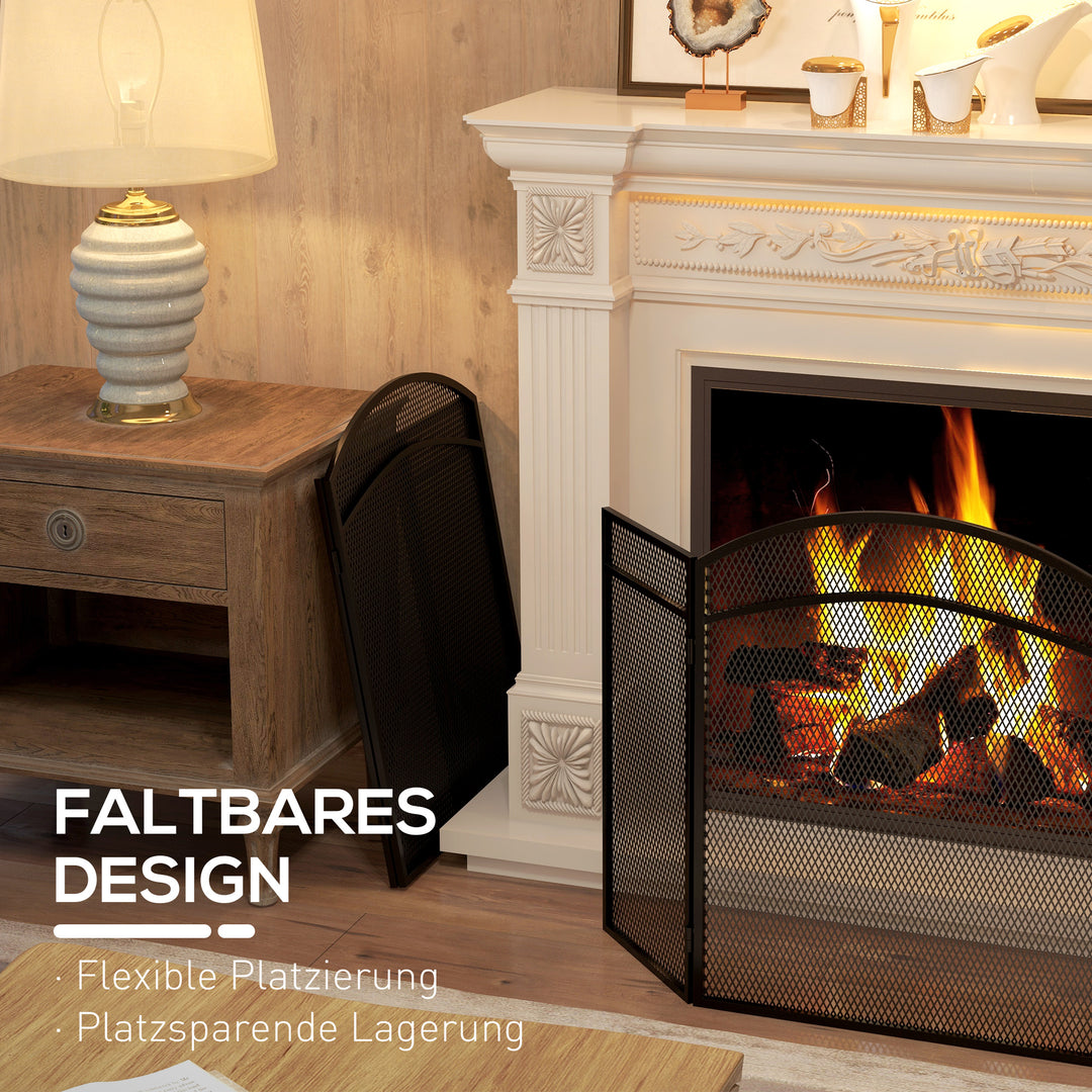 Gnistbeskyttelse til pejse, elegant gnistfanger, foldbar, belagt, sort, 96 x 60 cm