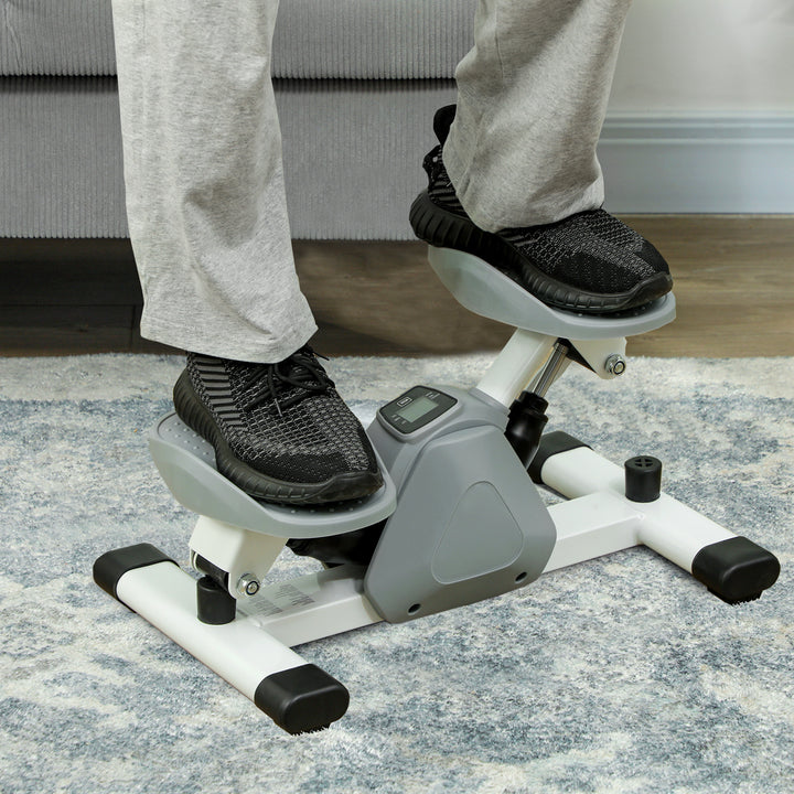 Mini stepper, stepmaskine til træning og fitnessøvelser, med lcd-skærm og skridsikre pedaler, grå