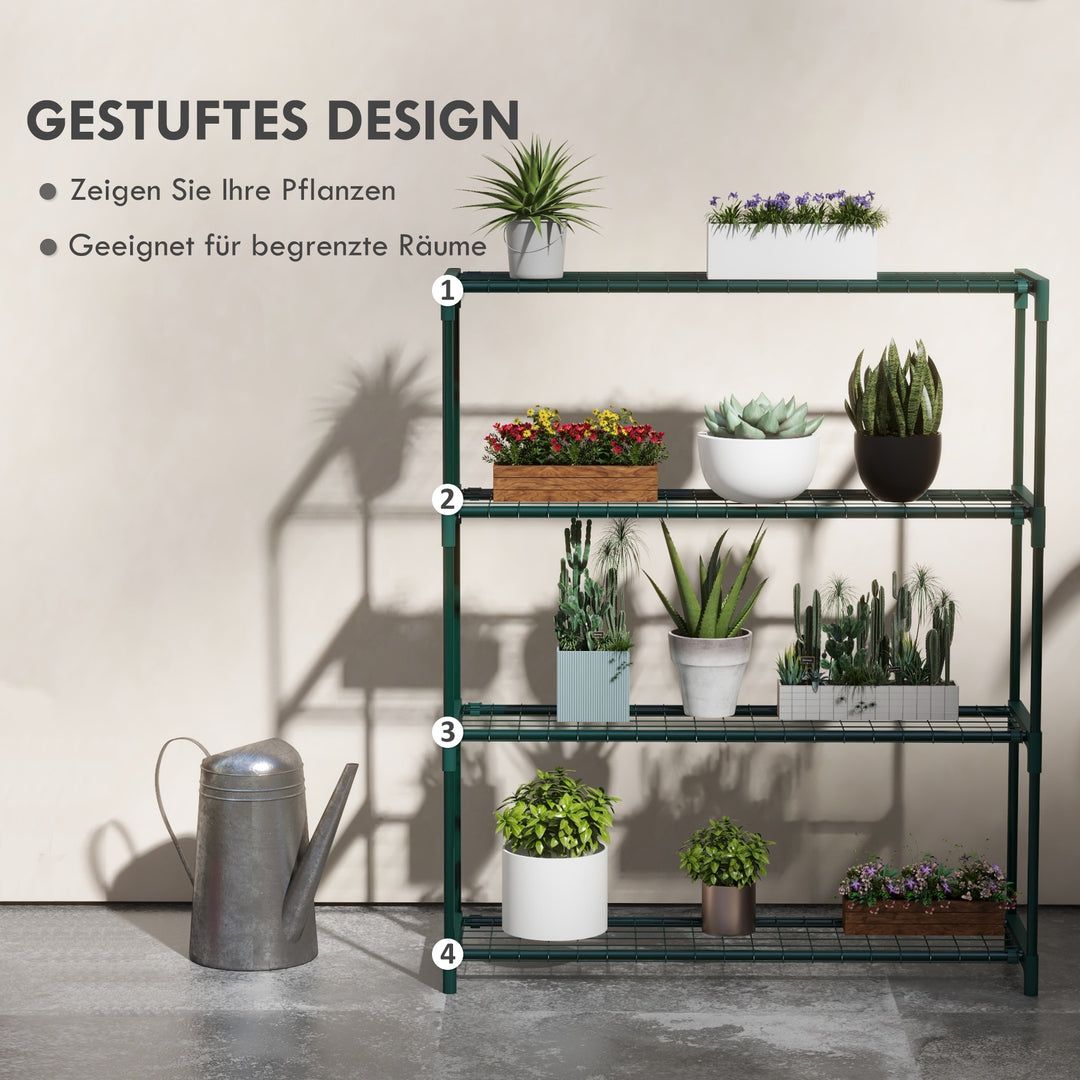 Plantestativ, blomsterstativ, plantestativ, 4 hylder, 89 cm x 28 cm x 107 cm, mørkegrøn