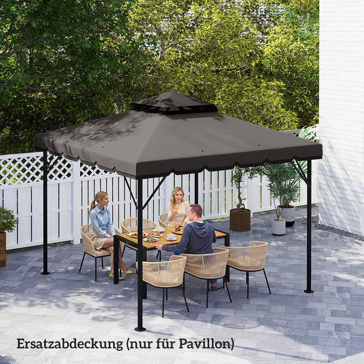 Udskiftningstag til 3x3m pavillon, vandafvisende, dobbelttag pavillontag med drænhuller, lysegrå