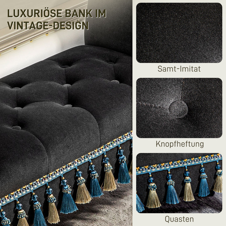 Polstret bænk, vintage design, op til 150 kg, 117 x 40 x 58 cm, mørkegrå