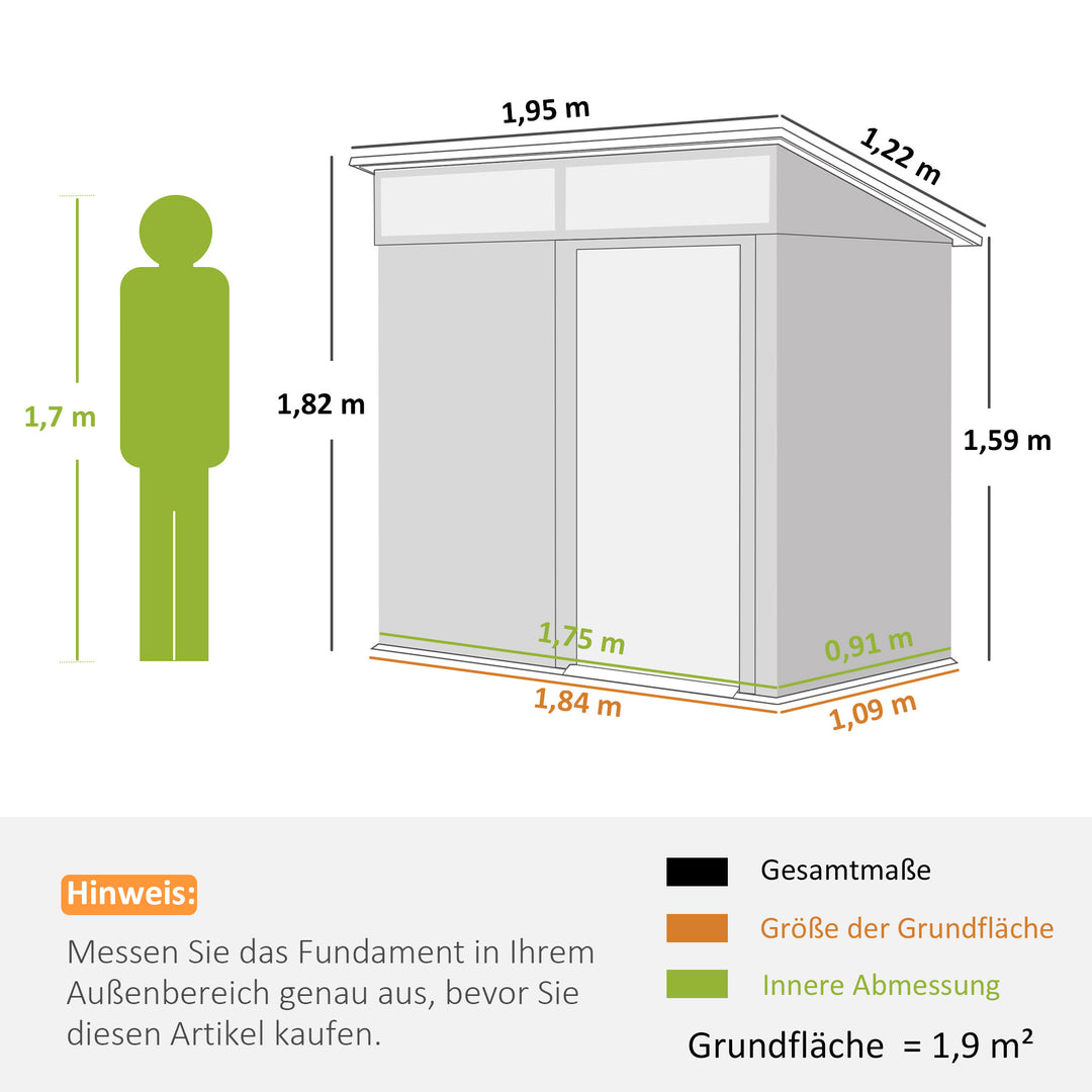 Haveskur, redskabsskur med vinduer, ventilationshuller, skydedør, vandtæt stål, vejrbestandig, mørkegrå