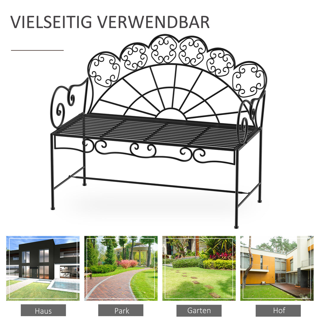 2-personers havebænk, robust, rustfri parkbænk, havemøbler til terrasse, have og generelle udendørsområder, 107 cm x 55,5 cm x 90,5 cm, sort