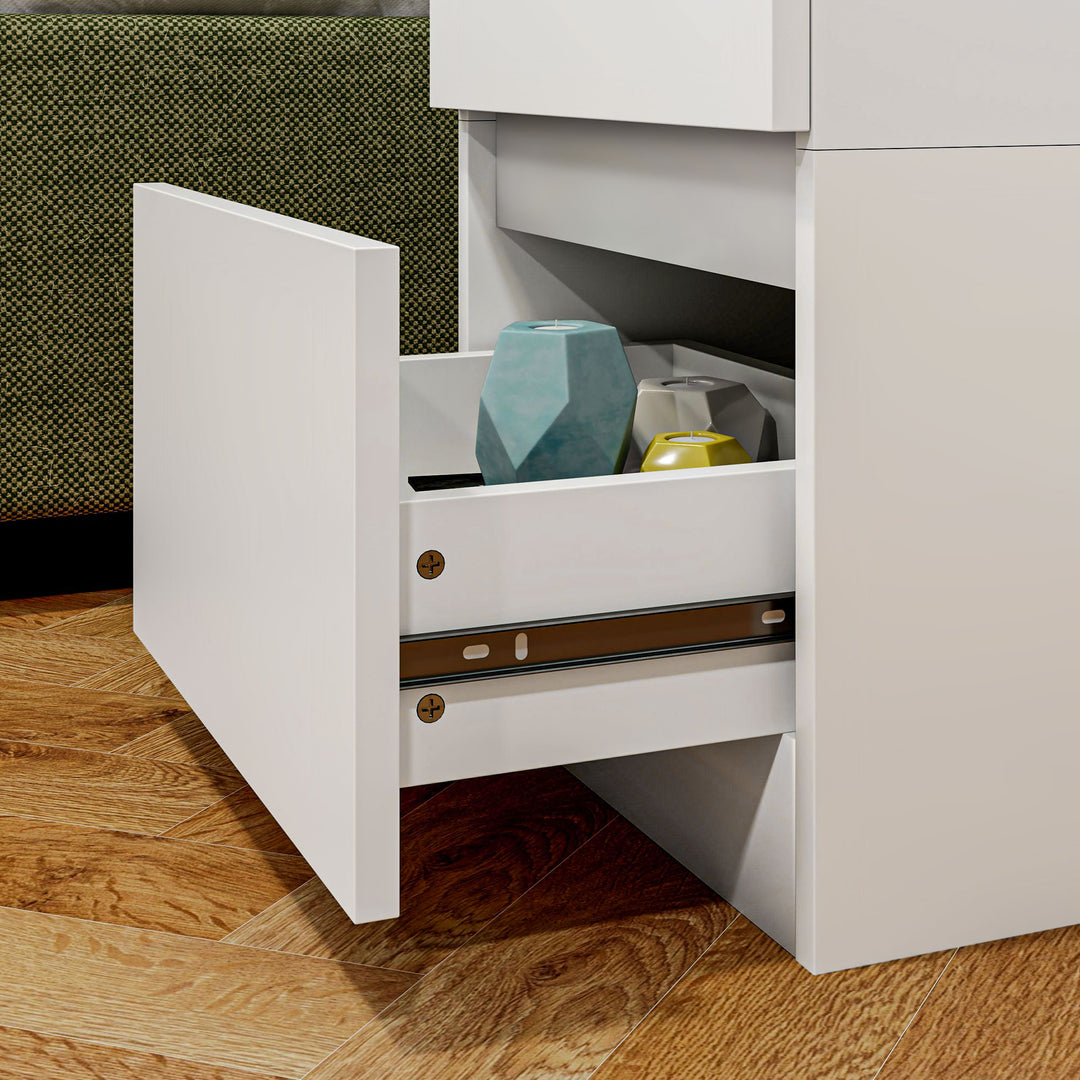 Natbord med 2 skuffer, sidebord med opbevaringsplads, til stue, soveværelse, hvid