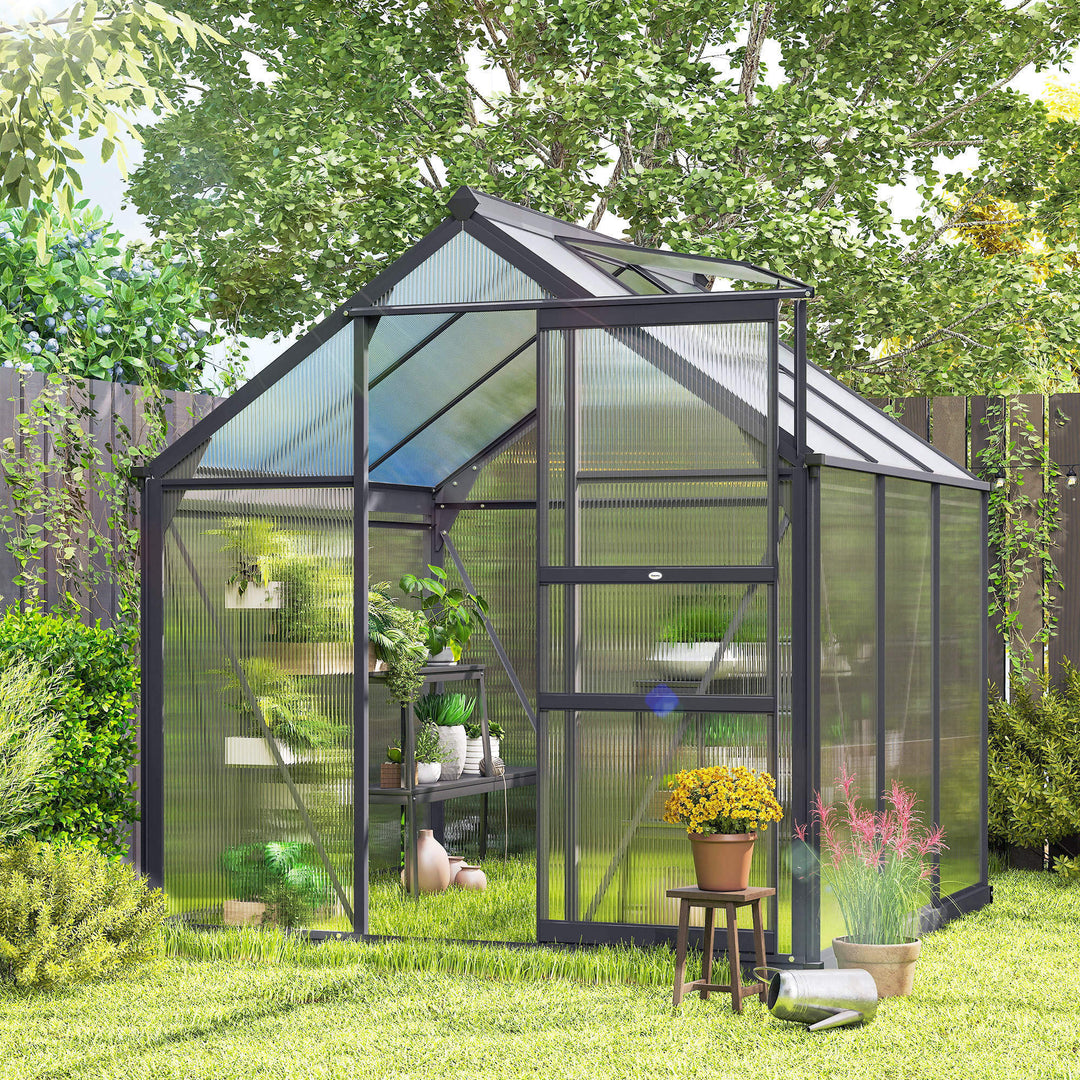 Aluminiumsdrivhus 3,65m² 190x192x201cm med fundament, tagvindue, skydedør, 4 mm UV-bestandige paneler, egnet til dyrkning af tomater, planter og som kold ramme til udendørs havebrug.