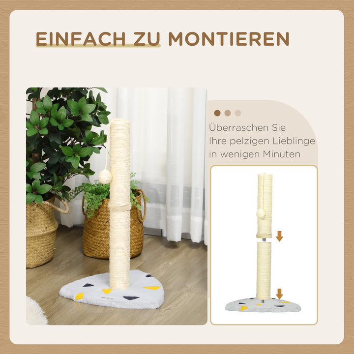 Kradsetræ med legebold, kompakt størrelse, robust jute-reb, lysegrå + beige, 35 x 35 x 62 cm