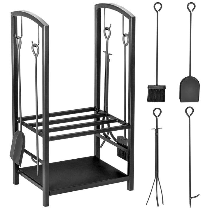 Brændereol, 2-lags brændereol, pejseværktøj, op til 100 kg, stål, sort, 40 x 30 x 74,5 cm