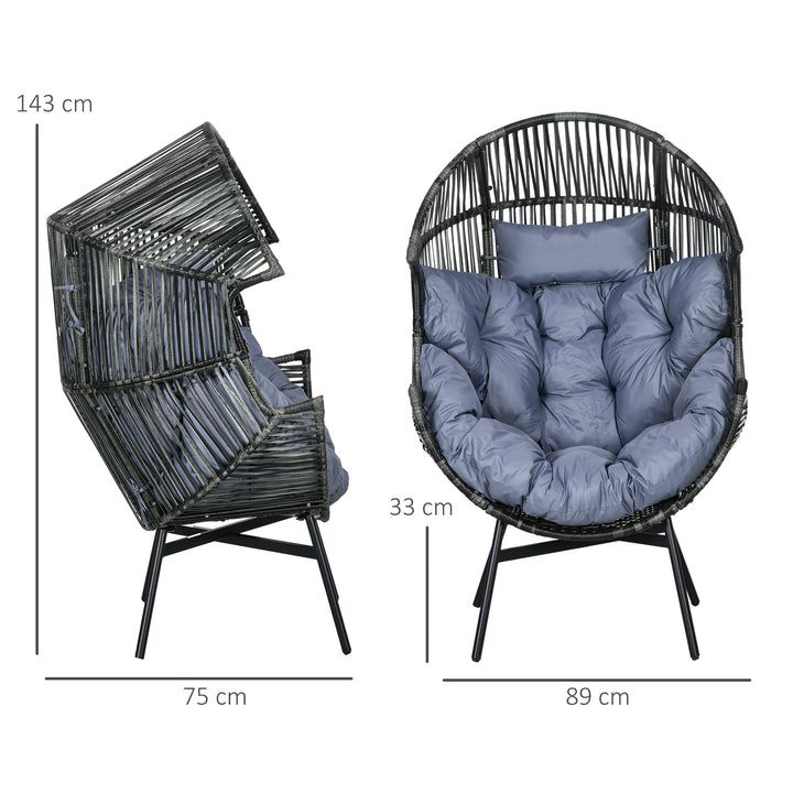 Rattan lænestol, udendørs lænestol, havelænestol, PE-rattan, 89 cm x 75 cm x 143 cm, grå + sort